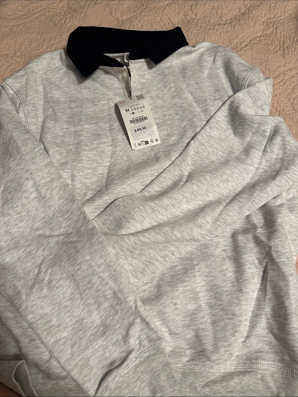 Zara White Heather Polo with Black Collar